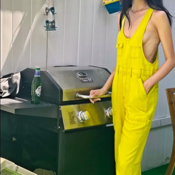 Urban Outfitters Camille Linen Blend Zip Up Chartreuse Overalls Size Small Shrek - Picture 3 of 6
